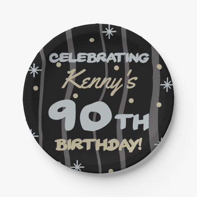 Assiettes En Carton 90th Birthday Party Ajouter votre nom (Devant)
