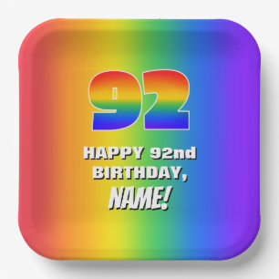 Assiettes En Carton 92e anniversaire : Coloré, amusant Motif arc-en-c