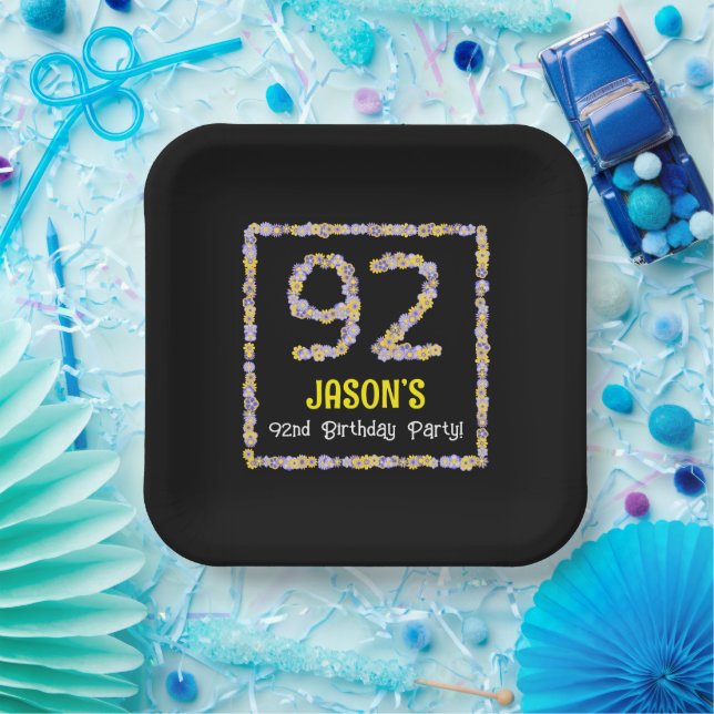 Assiettes En Carton 92e anniversaire : Floral Flowers Numéro, Nom pers (Fête)