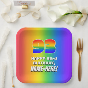Assiettes En Carton 93e anniversaire : Coloré, amusant Motif arc-en-c