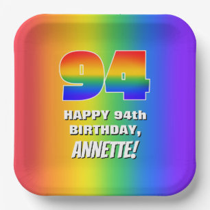 Assiettes En Carton 94e anniversaire : Coloré, amusant Motif arc-en-c