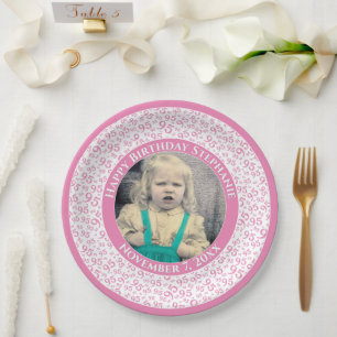 Assiettes En Carton 95 Votre photo Numéro Aléatoire Motif Rose/Blanc