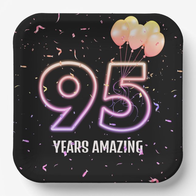 Assiettes En Carton 95e anniversaire Balloons et Confetti (Recto)