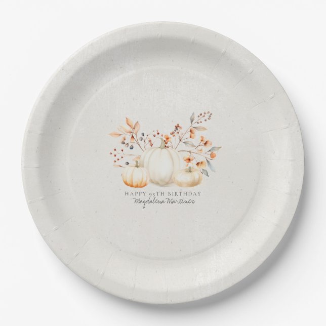 Assiettes En Carton 95e anniversaire blanc Citrouille automne Leaves p (Devant)
