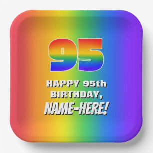 Assiettes En Carton 95e anniversaire : Coloré, amusant Motif arc-en-c