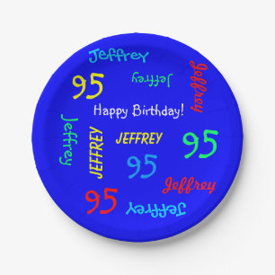 Assiettes En Carton 95e anniversaire, noms répétitifs, Royal Blue