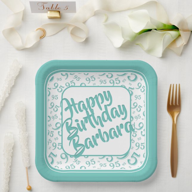 Assiettes En Carton 95e anniversaire Numéro de fête Motif Turquoise bl (Mariage)