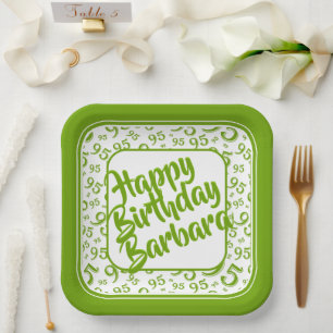 Assiettes En Carton 95e anniversaire Numéro de fête Motif Vert Blanc