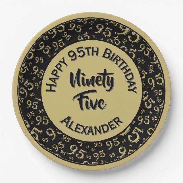 Assiettes En Carton 95e anniversaire Random Number Motif Gold/Black (Devant)
