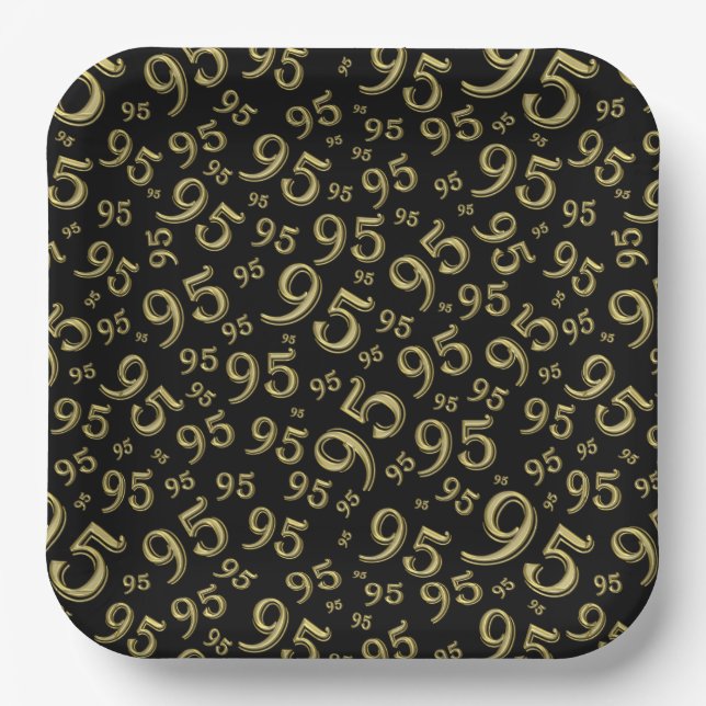 Assiettes En Carton 95e anniversaire Random Number Motif Noir/Or (Recto)