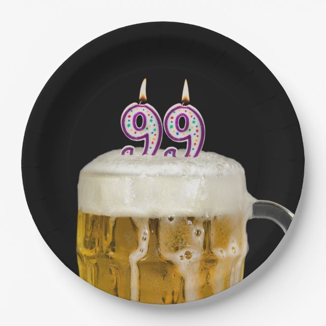 Assiettes En Carton 99e anniversaire Bière sur plaque de papier noir (Devant)