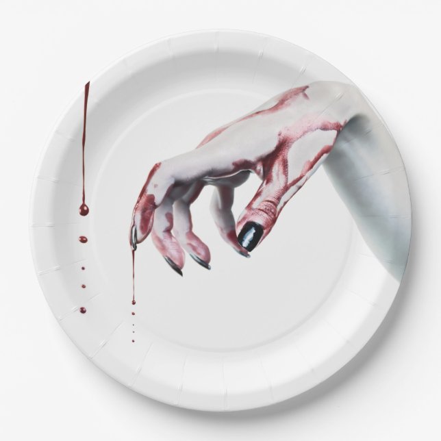 Assiettes En Carton 9" Papier rond Plaque zombie goutte de sang vampir (Devant)