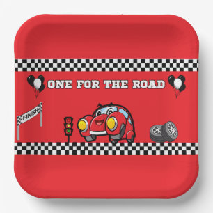 ASSIETTES EN CARTON 9 X9 CARRÉ ROUGE, VOITURE DE COURSE NOIRE GARÇONS 