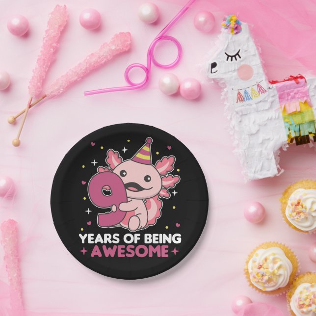 Assiettes En Carton 9e Anniversaire Axolotl Neuf Anniversaire Cute Axo (Fête)