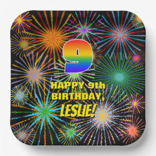 Assiettes En Carton 9e anniversaire : Feux d'artifice colorés et amusa