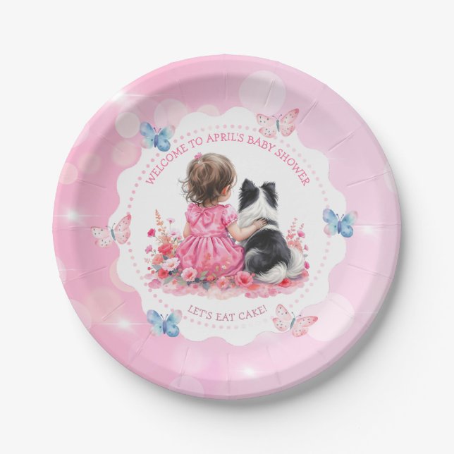 Assiettes En Carton A Baby Girl and her Dog Baby Shower Let's Eat Cake (Devant)