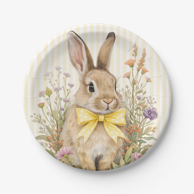 Assiettes En Carton A cute little Floral Bunny Yellow Bow Baby Shower  (Devant)