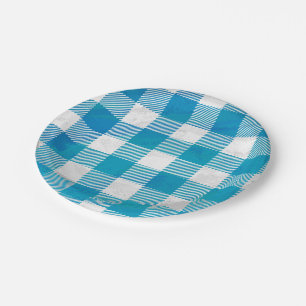 Assiettes En Carton à damiers Buffalo Plaid bleu et blanc