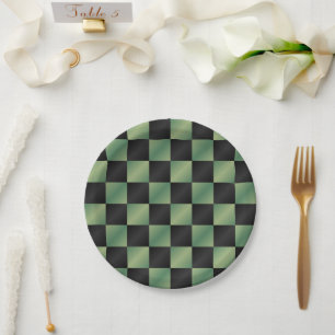 Assiettes En Carton À damiers moderne vert olive noir dégradé