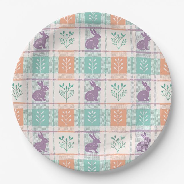 Assiettes En Carton à damiers Pâques (Devant)