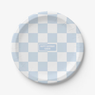 Assiettes En Carton À damiers personnalisées Bleu Bébé