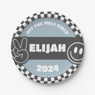 Assiettes En Carton À damiers Skateboard Super Hippie Birthday