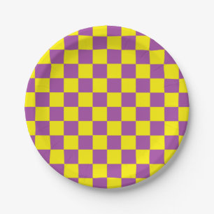 Assiettes En Carton à damiers violet et jaune