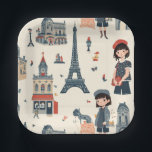 Assiettes En Carton A French Girl's Day Out<br><div class="desc">Unique French pattern perfect for a young girl's Parisian themed birthday party.</div>