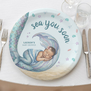 Assiettes En Carton À la Mer Bientôt Baby Shower Sirène