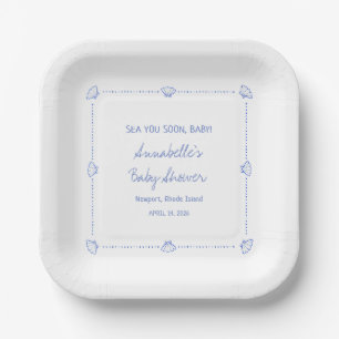Assiettes En Carton À la mer bientôt bébé Coquillages dessinés à la ma