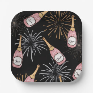 Assiettes En Carton À la nouvelle année Champagne & Feux d'artifice
