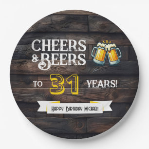 Assiettes En Carton À la santé et bières pour 31 ans de fête rustique 