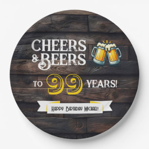 Assiettes En Carton À la santé et bières pour 99 ans Rustique Annivers