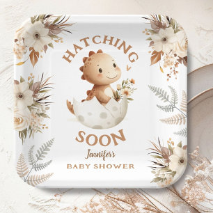 Assiettes En Carton À l'éclosion bientôt ! Baby shower de dinosaures n