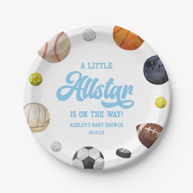 Assiettes En Carton A Little Allstar Is On The Way! Sports Baby Shower (Devant)