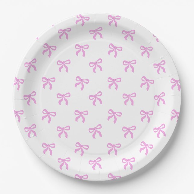 Assiettes En Carton A Little Blue Jean Baby Pink Coquette Bow (Devant)