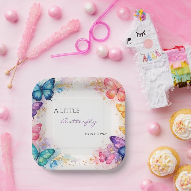 Assiettes En Carton A Little Butterfly On It’s Way Glitter Baby Shower (Fête)