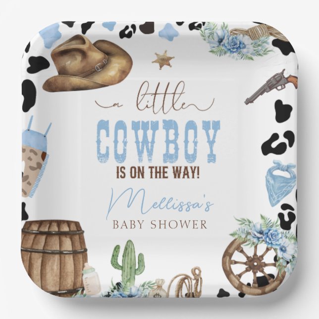 Assiettes En Carton A Little Cowboy Is On The Way Wild Western (Recto)