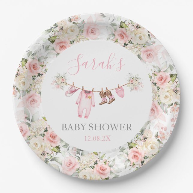 Assiettes En Carton A little Cowgirl Baby Shower Girl (Devant)