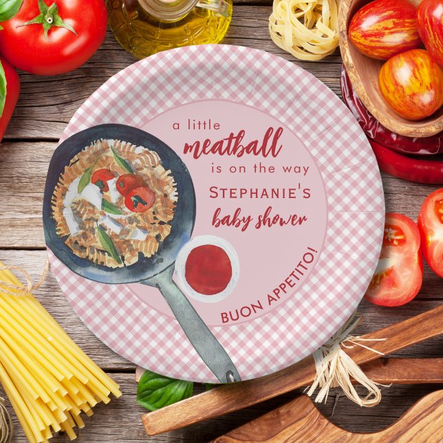 Assiettes En Carton A Little Meatball Is On The Way Pink Baby Shower (Créateur téléchargé)