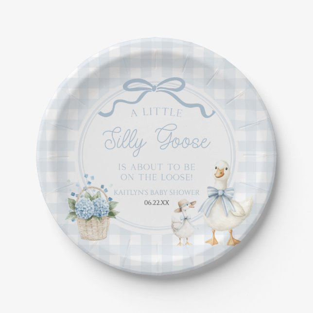 Assiettes En Carton A Little Silly Goose Blue Floral Bow Baby Shower (Devant)