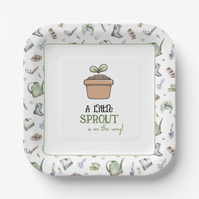 Assiettes En Carton A Little Sprout on the Way Baby Shower Invitation (Recto)