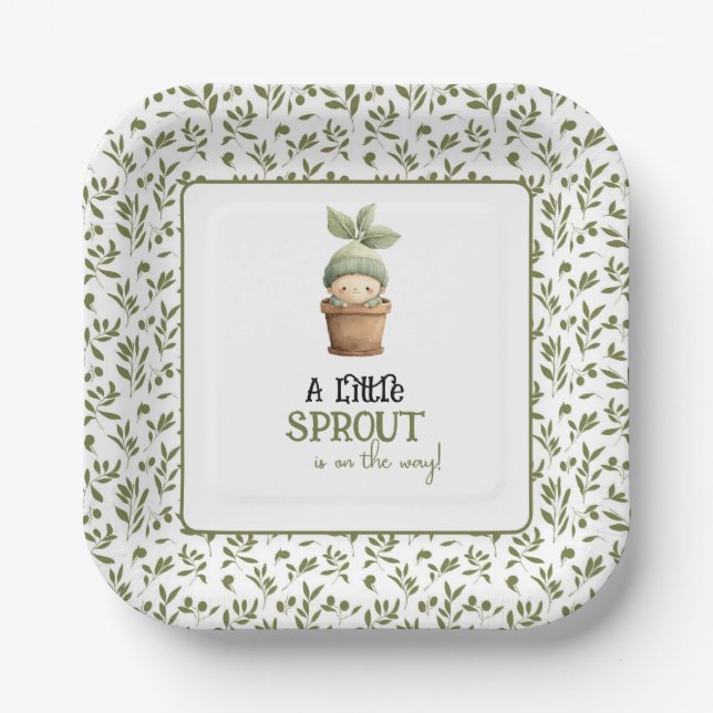 Assiettes En Carton A Little Sprout on the Way Baby Shower Invitation  (Recto)