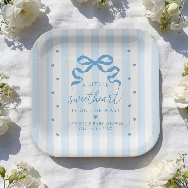 Assiettes En Carton A Little Sweetheart Blue Bow Baby Shower (Créateur téléchargé)