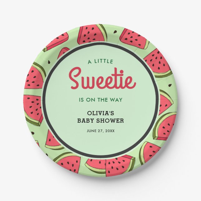 Assiettes En Carton A Little Sweetie Summer Watermelon Baby Shower  (Devant)