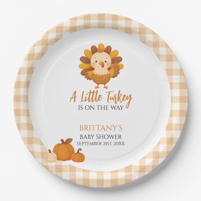 Assiettes En Carton A Little Turkey Baby Shower Thanksgiving (Devant)
