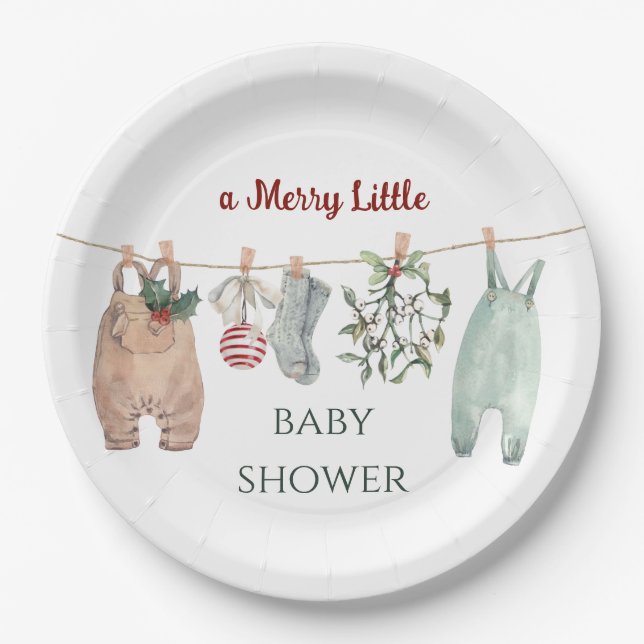 Assiettes En Carton A Merry Little Baby Shower Christmas Clothes (Devant)