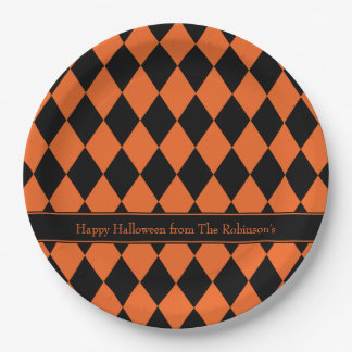 Assiettes En Carton ~ à motifs de losanges de Halloween personnalisé