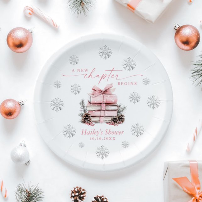 Assiettes En Carton A New Chapter Begins, Pink Bow Winter Baby Shower (Créateur téléchargé)