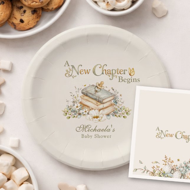 Assiettes En Carton A New Chapter Begins Rustic Book Theme Baby Shower (Créateur téléchargé)